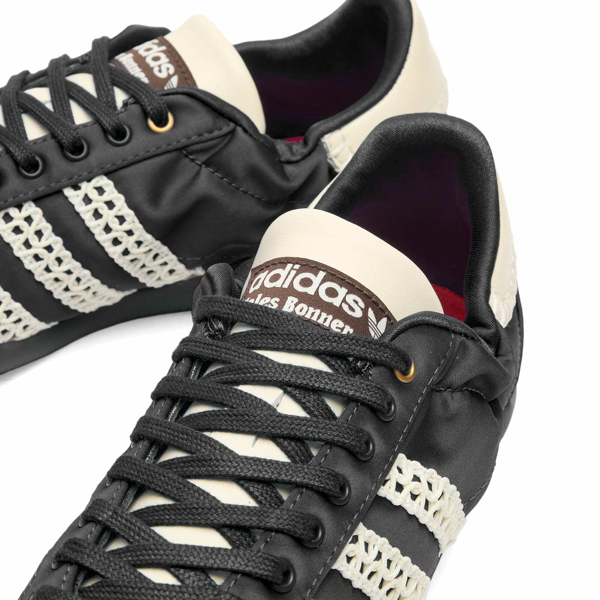 Adidas x Wales Bonner Karintha Lo Satin Sneaker in Core Black/Dark Brown/Cream White