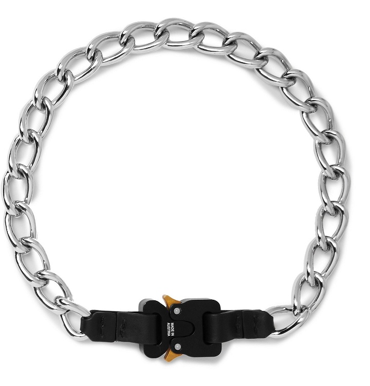 Photo: 1017 ALYX 9SM - Leather-Trimmed Silver-Tone Chain Necklace - Black