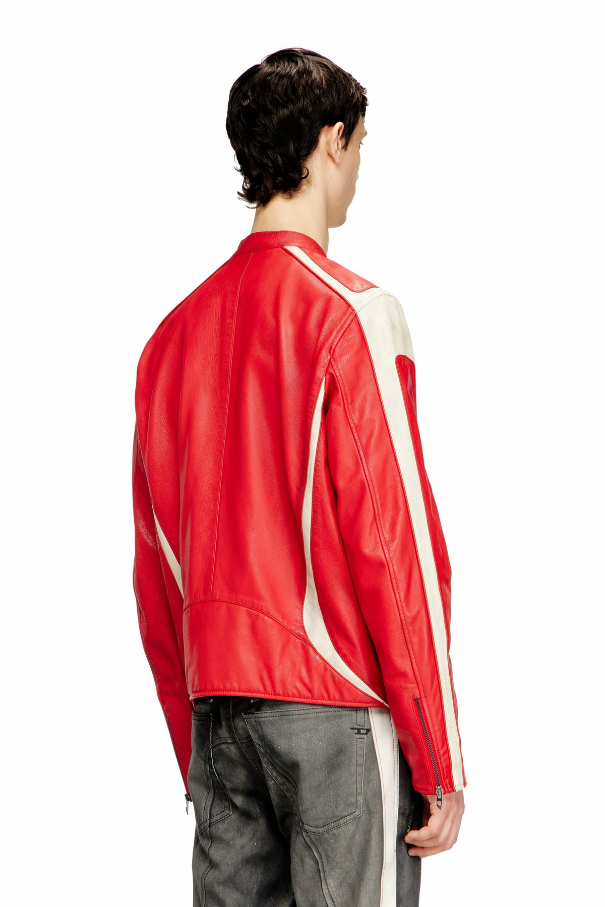 Diesel Colour-block leather biker jacket - Leather jackets Mens in Multicolor
