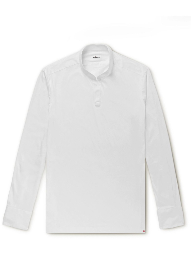 Photo: Kiton - Grandad-Collar Cotton Half-Placket Shirt - White