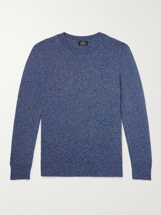 Photo: A.P.C. - Ivan Slim-Fit Mouliné Wool and Cotton-Blend Sweater - Blue