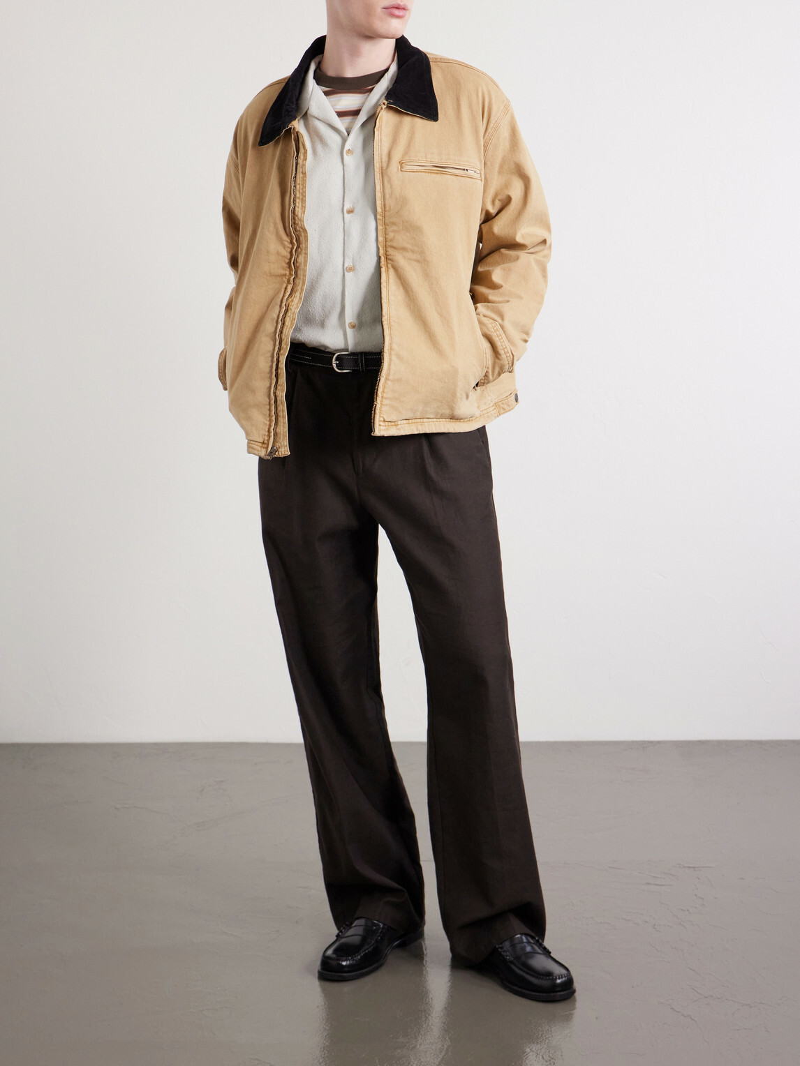 A.PRESSE - Camp-Collar Silk Shirt - Neutrals