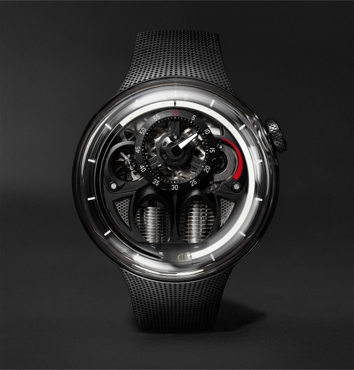 Photo: HYT - H1.0 x MR PORTER Limited Edition Hand-Wound 48.8mm Stainless Steel and Rubber Watch, Ref No. H02361 - Black