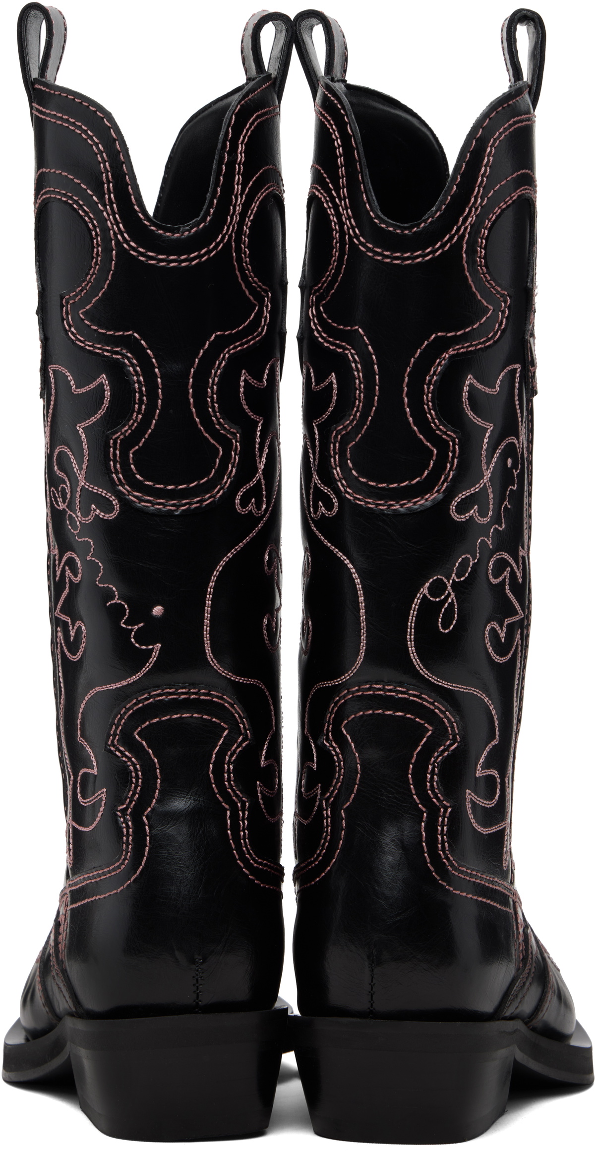 GANNI Black Mid Shaft Embroidered Western Boots