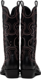 GANNI Black Mid Shaft Embroidered Western Boots