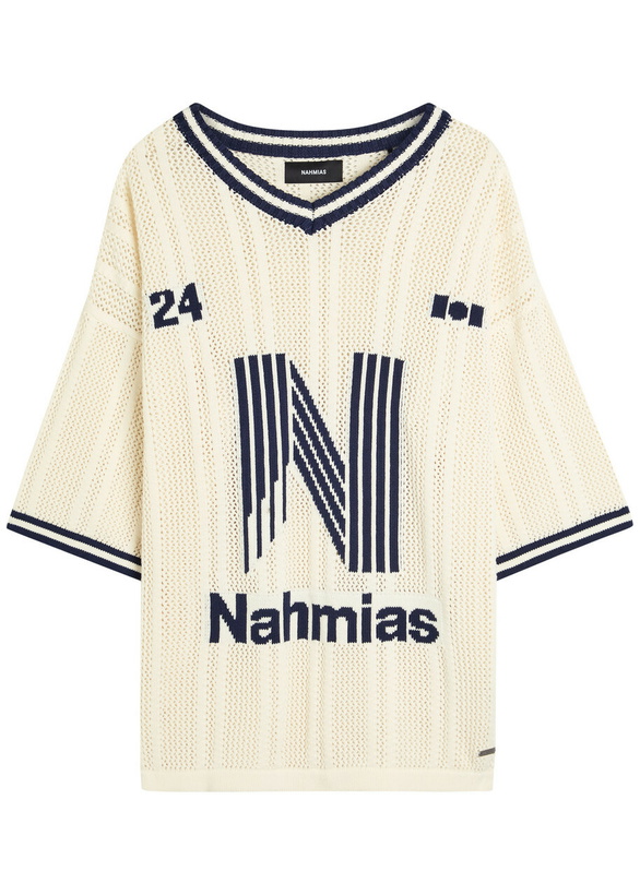 Photo: Nahmias Intarsia Open-knit Cotton Shirt Ivory