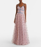 Costarellos Floral lace-trimmed tulle gown