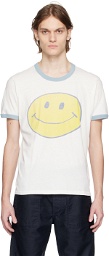 Re/Done White Smiley Ringer T-Shirt