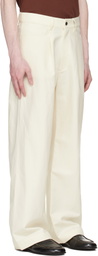 stein Off-White Double Weave Cotton One Tuck Wide Trousers