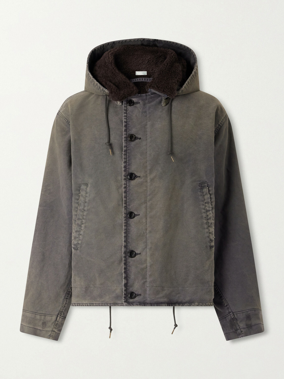 A.PRESSE - Fleece-Lined Distressed Cotton-Canvas Hooded Jacket - Gray