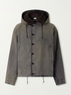 A.PRESSE - Fleece-Lined Distressed Cotton-Canvas Hooded Jacket - Gray