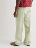 GUCCI - Wide-Leg Pleated Checked Wool-Blend Trousers - Green