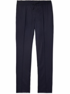 Brioni - Straight-Leg Leather-Trimmed Virgin Wool-Drill Trousers - Blue