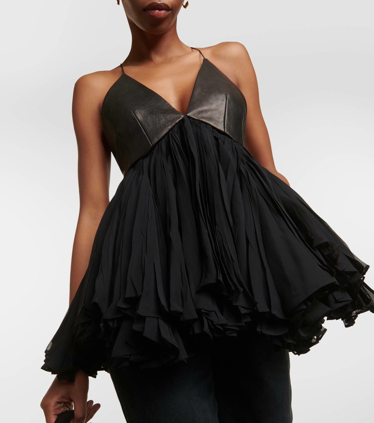 Khaite Anita leather-trimmed silk top Khaite
