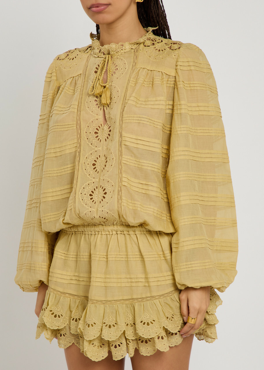 Isabel Marant étoile Preya Embroidered Cotton Mini Dress Yellow