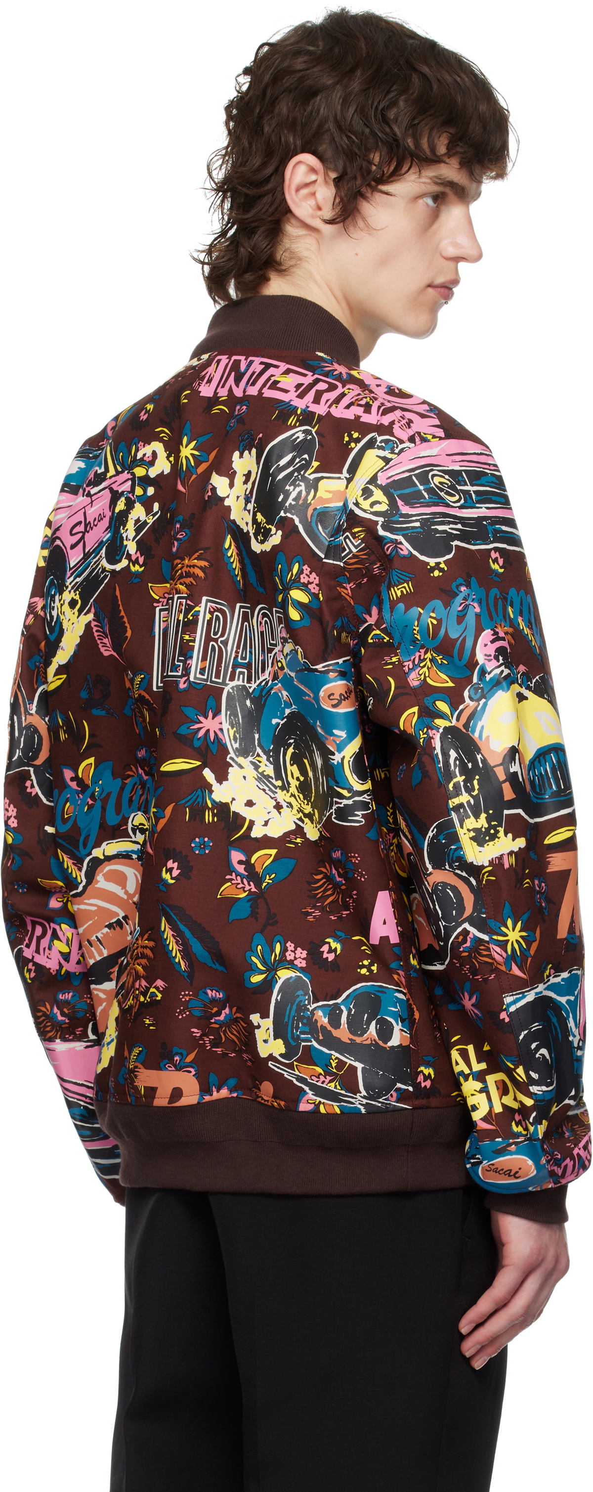 sacai Multicolor Car Race Tropical Print Bomber Jacket Sacai
