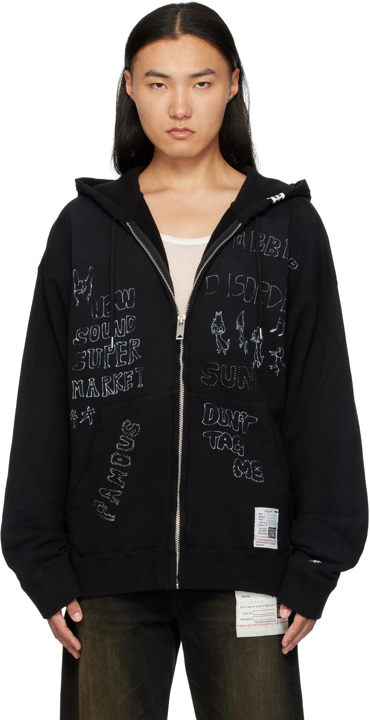 Maison MIHARA YASUHIRO Black Drawstring Zip Hoodie Maison MIHARA YASUHIRO