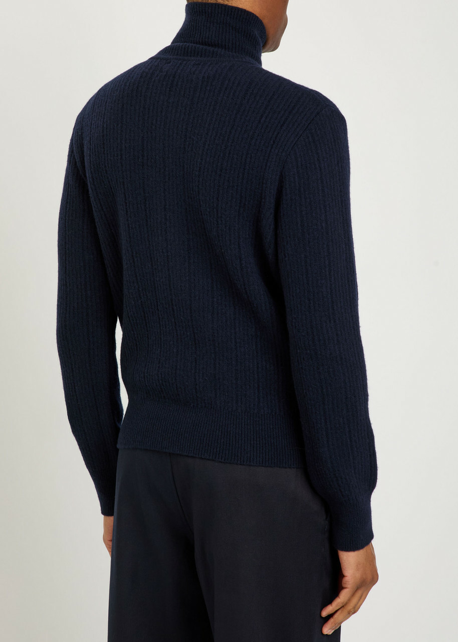 Oliver Spencer Overton Ribbed Merino Wool Cardigan Navy