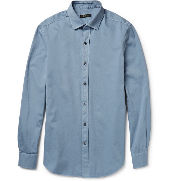 Photo: Berluti - Garment-Dyed Cotton-Twill Shirt - Men - Blue
