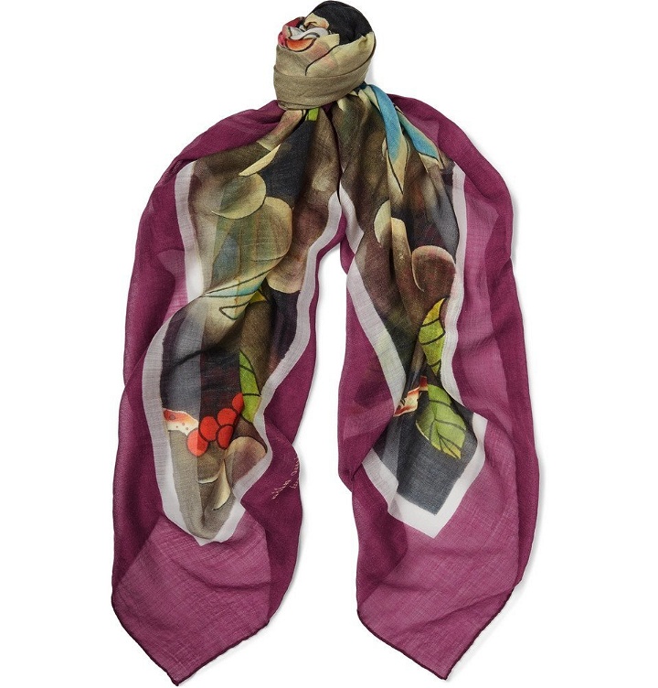 Photo: Massimo Alba - Printed Cashmere, Silk and Wool-Blend Scarf - Purple