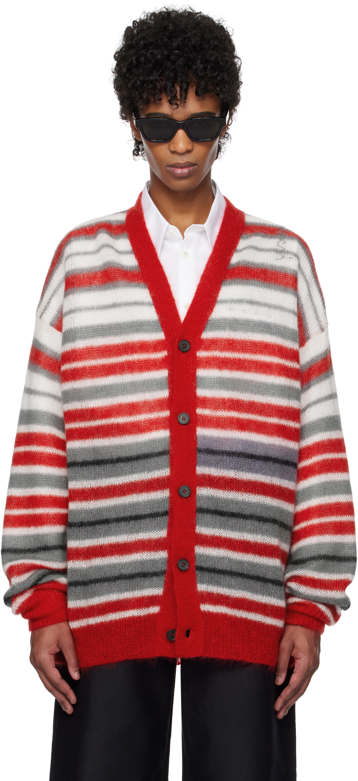 MARNI マルニ　FUZZY WUZZY カーディガン Marni Red & Gray Fuzzy Wuzzy Cardigan Marni