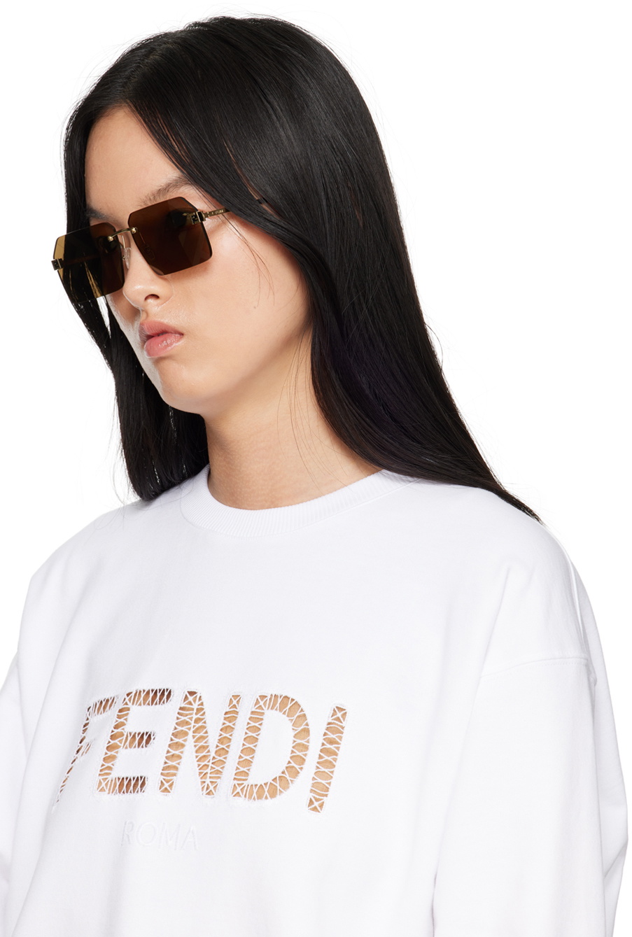 【関税込み】Fendi ゴールド Fendi Sky サングラス FENDI EYEWEAR Fendi Sky rimless rectangle-frame gold-tone