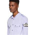Balmain Blue Military Sleeve Badge Shirt