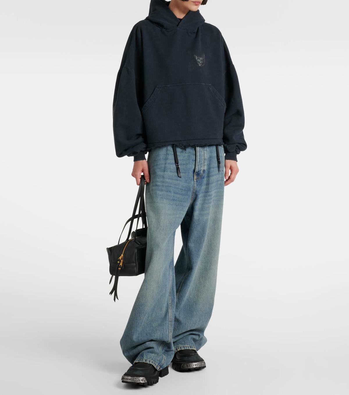 Balenciaga Logo distressed cotton-blend hoodie