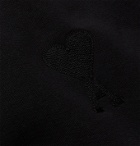 AMI - Logo-Embroidered Fleece-Back Cotton-Blend Jersey Sweatshirt - Black