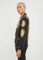 Off-White Distressed Bleached Clover Embroidered Denim Jacket
