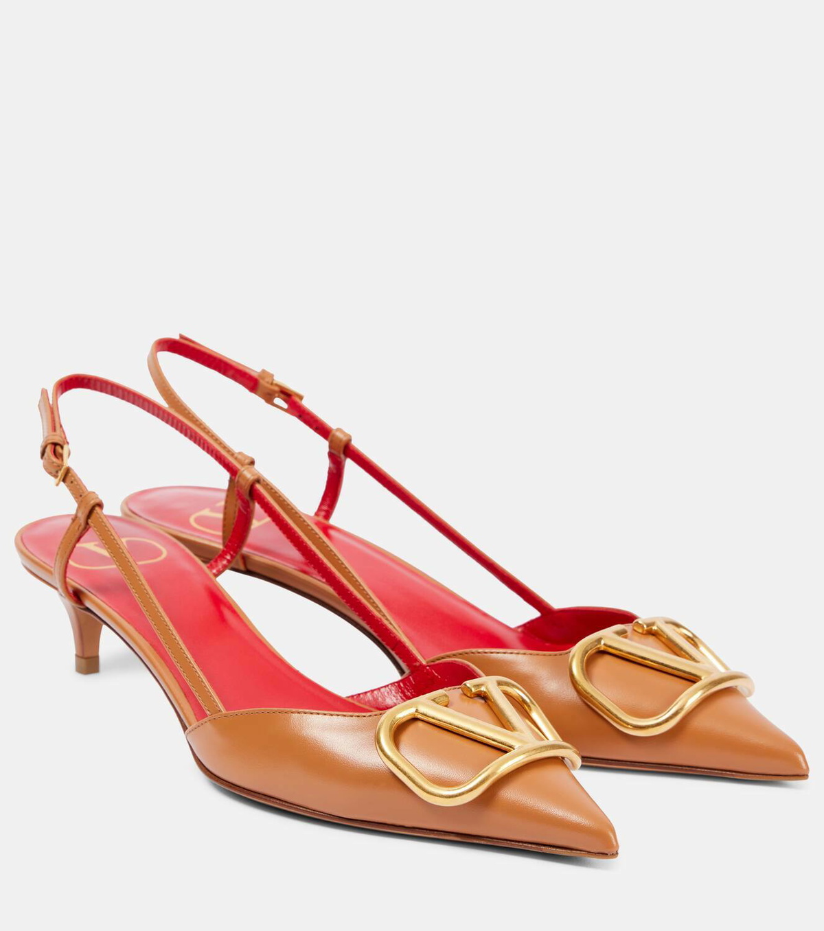【Valentino Garavani】 VLogo Signature 40レザースリングバッ VLogo Signature 40 leather slingback pumps in gold