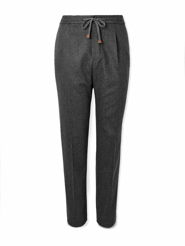 Photo: Incotex - Tapered Pleated Wool and Cashmere-Blend Trousers - Gray