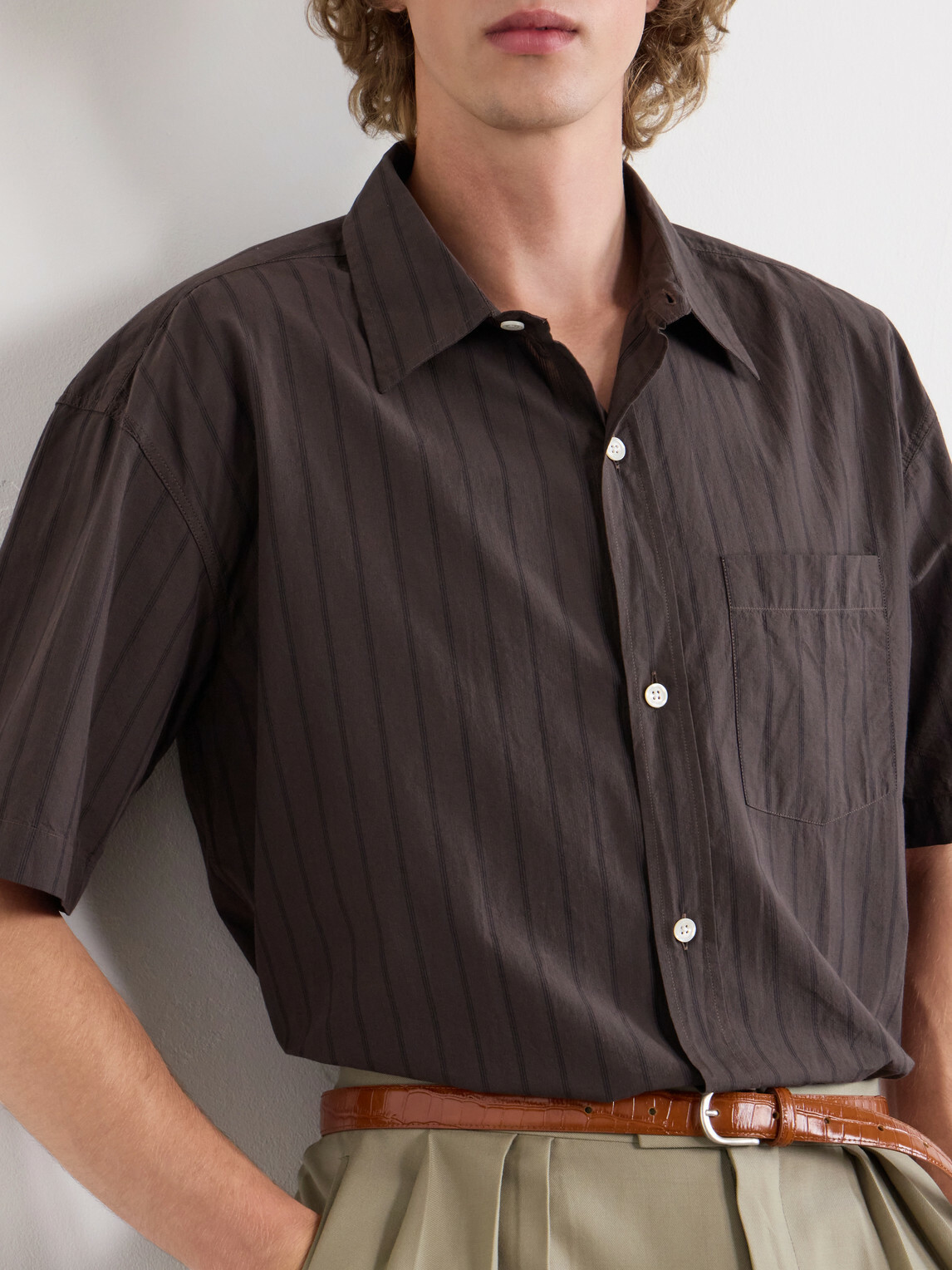 mfpen - New Input Striped Cotton-Poplin Shirt - Brown