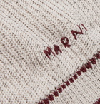 Marni - Stripe-Trimmed Logo-Intarsia Ribbed Cotton Sweater - Neutrals