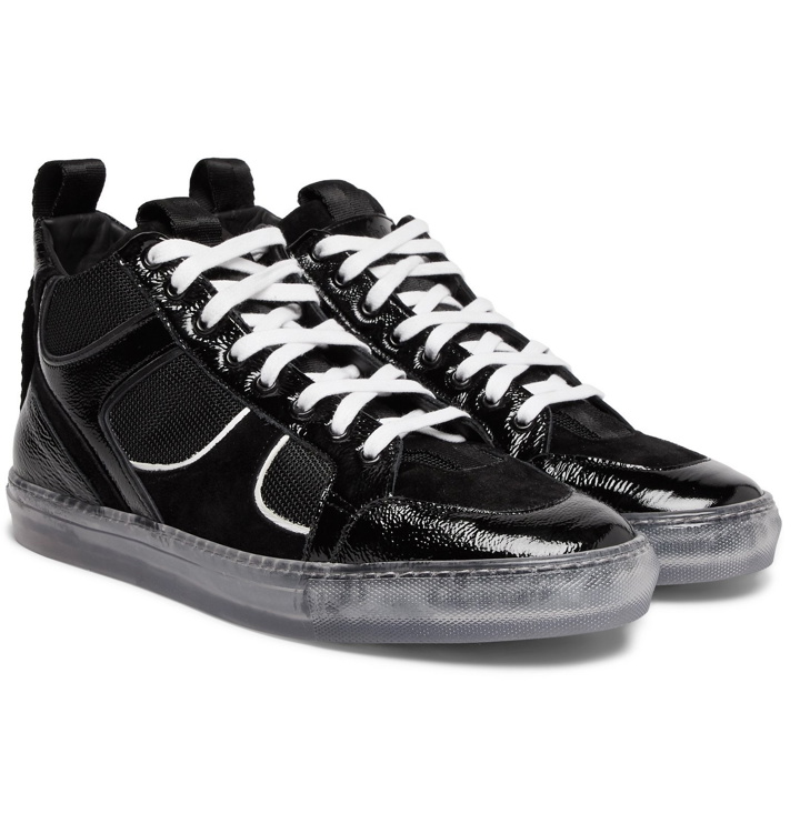 Photo: RtA - 1001 Patent-Leather, Suede and Canvas High-Top Sneakers - Black