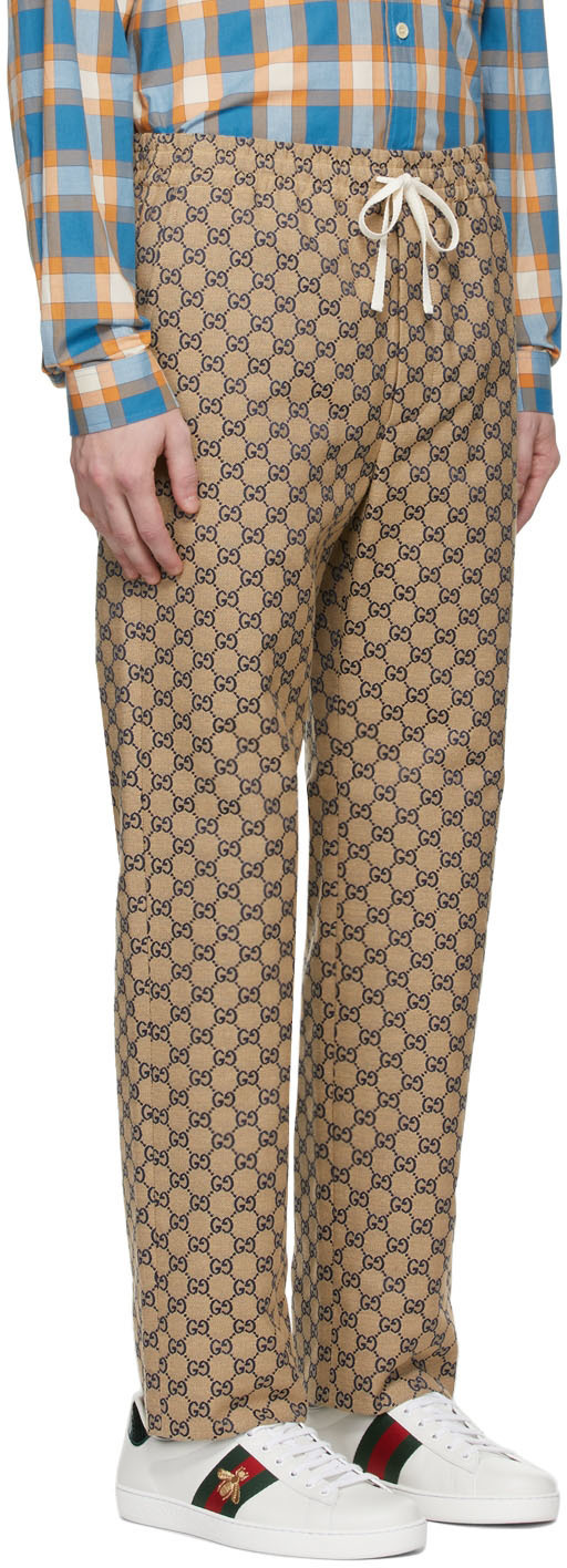 Gucci Beige & Navy Canvas GG Trousers Gucci