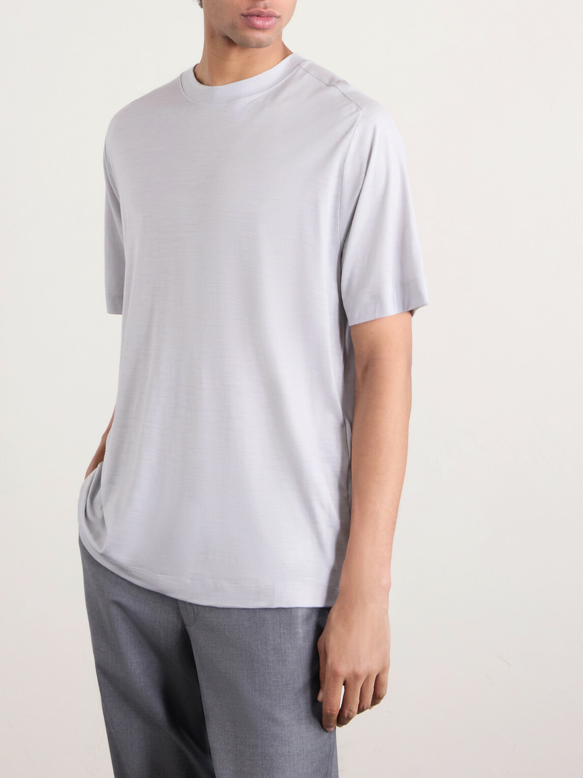 SEASE - Runner Logo-Print Merino Wool T-Shirt - Gray