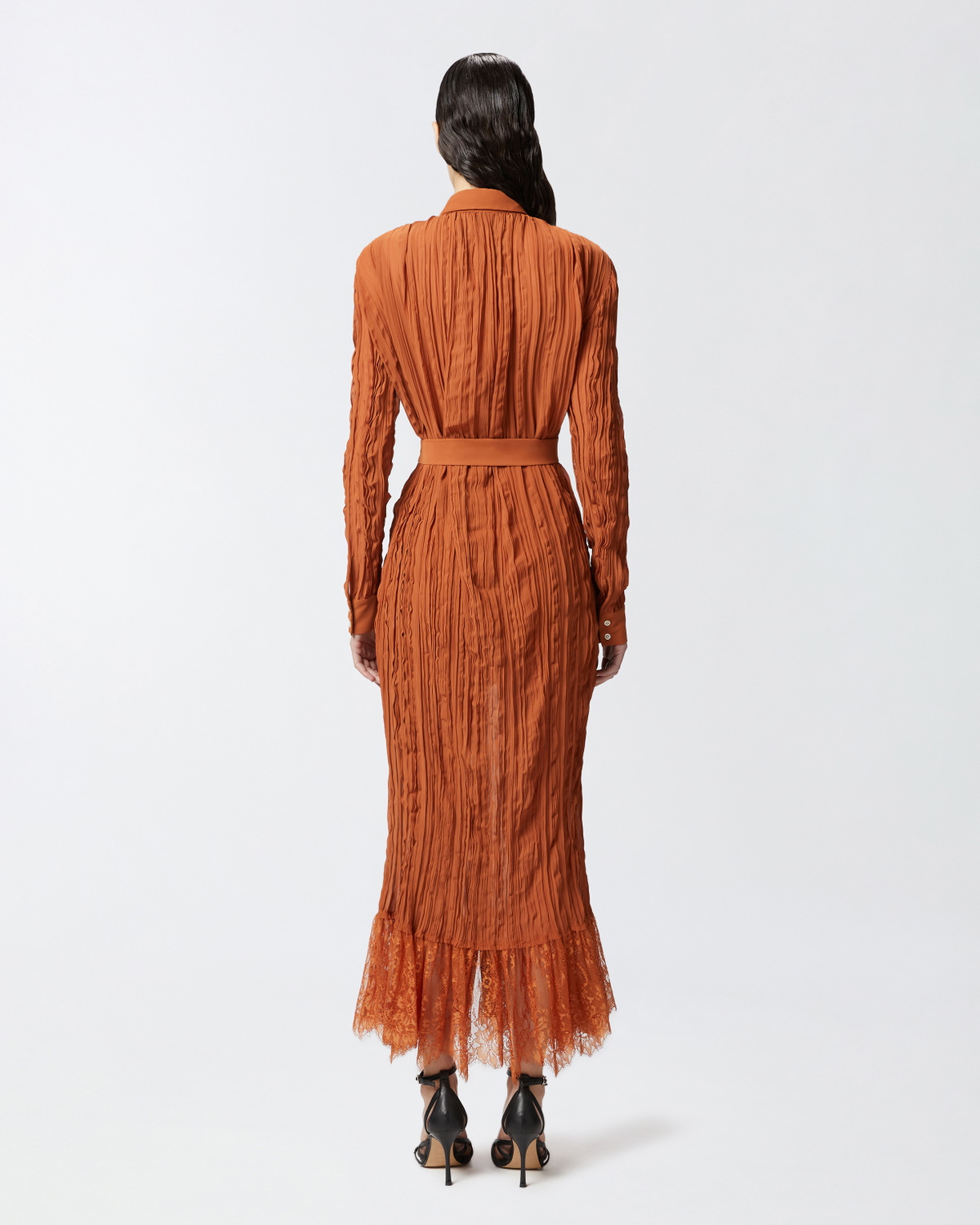 Pinko Long Shirt Dress With Lace Details Tan Brown