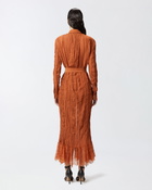 Pinko Long Shirt Dress With Lace Details Tan Brown