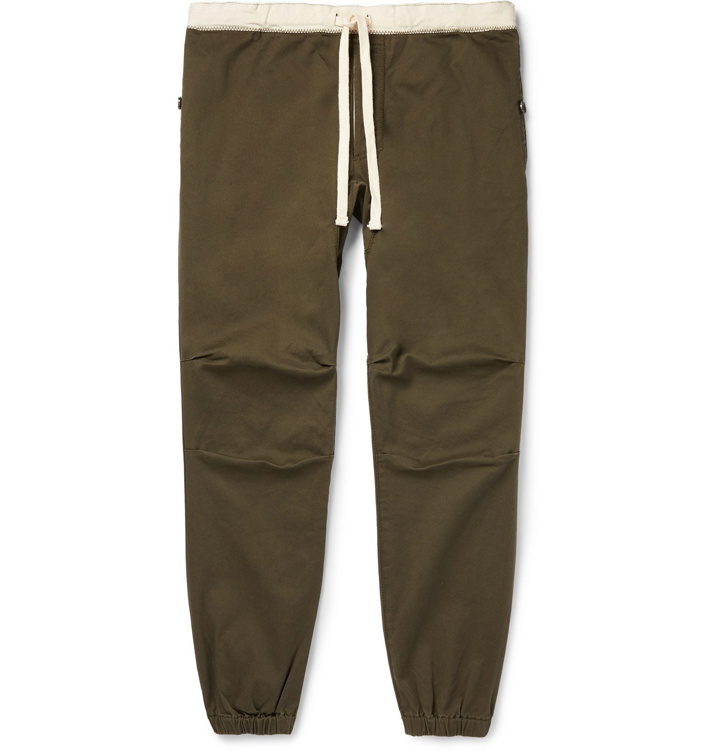 Photo: Beams Plus - Slim-Fit Tapered Grosgrain-Trimmed Cotton-Blend Twill Drawstring Trousers - Green