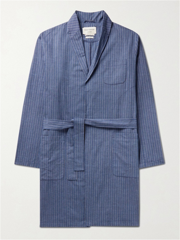 Photo: Oliver Spencer Loungewear - Townsend Striped Organic Cotton-Blend Robe - Blue
