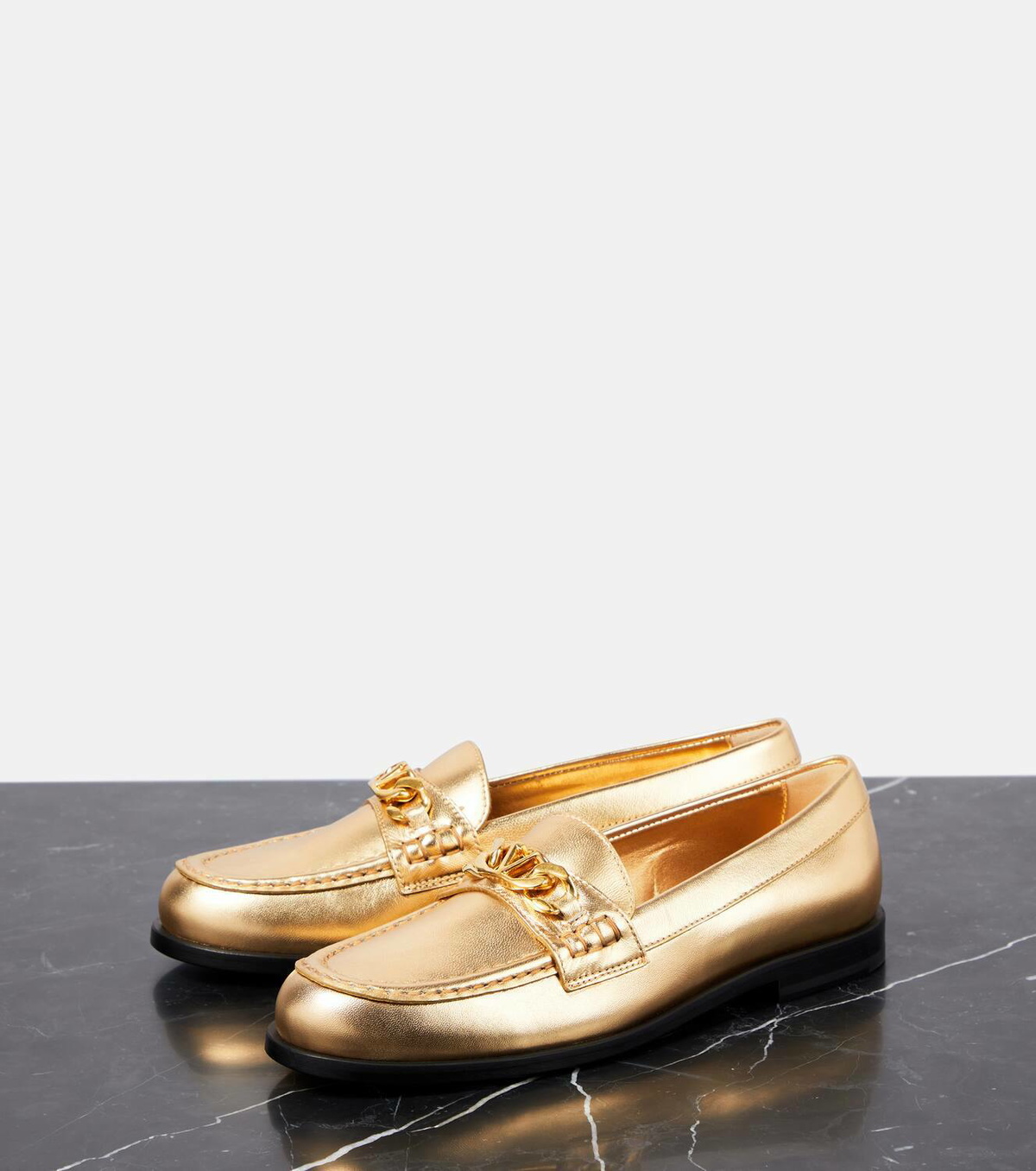 Valentino Garavani VLogo Chain metallic leather loafers
