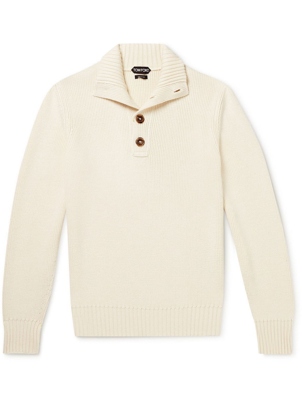 Photo: TOM FORD - Wool and Silk-Blend Half-Placket Sweater - Neutrals