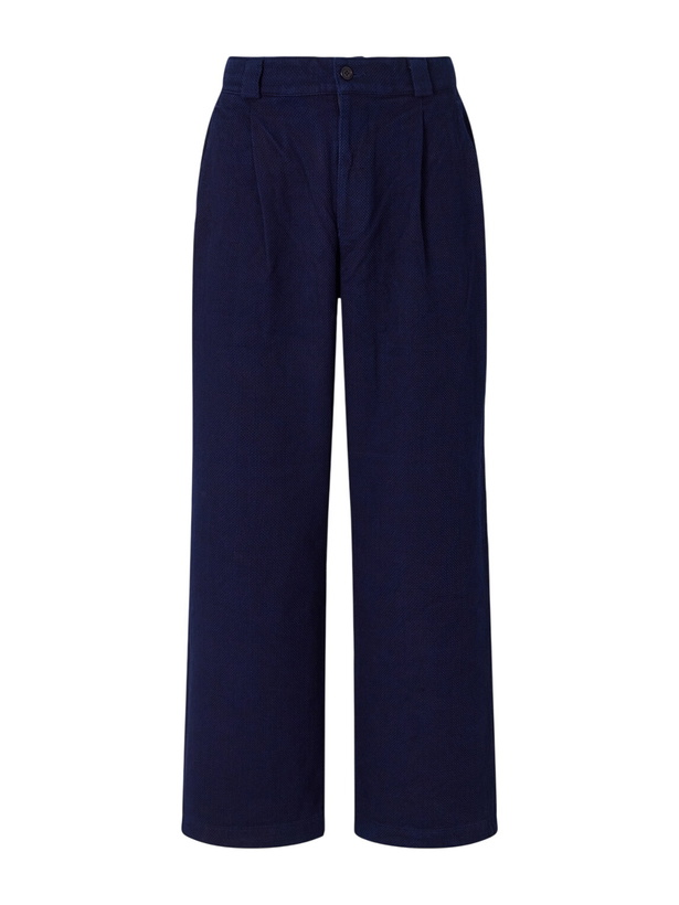 Photo: Blue Blue Japan - Straight-Leg Pleated Sashiko-Cotton Trousers - Blue
