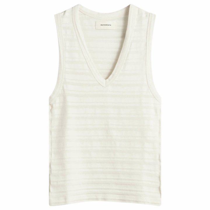 Photo: mfpen Women's V-Neck Tank Top in Off White Stripe