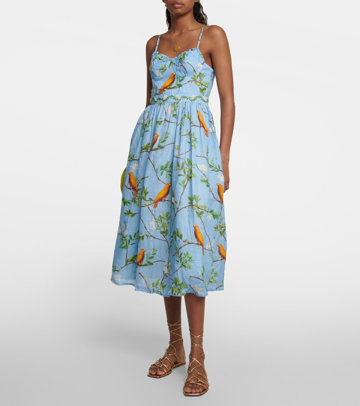 Agua by Agua Bendita Acacias Aves printed linen midi dress