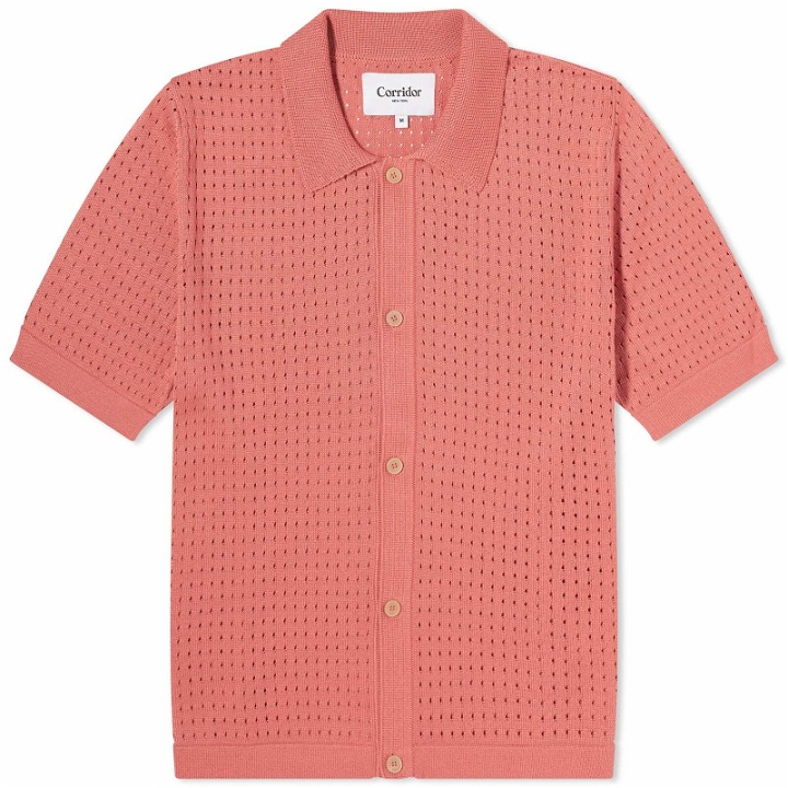 Photo: Corridor Men's Pointelle Knit Short Sleeve Shirt in Pink