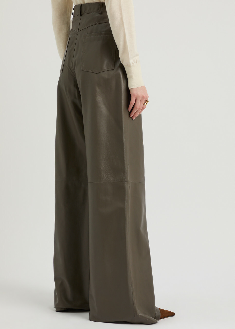 Arma Catania Wide-leg Leather Trousers Dark Brown