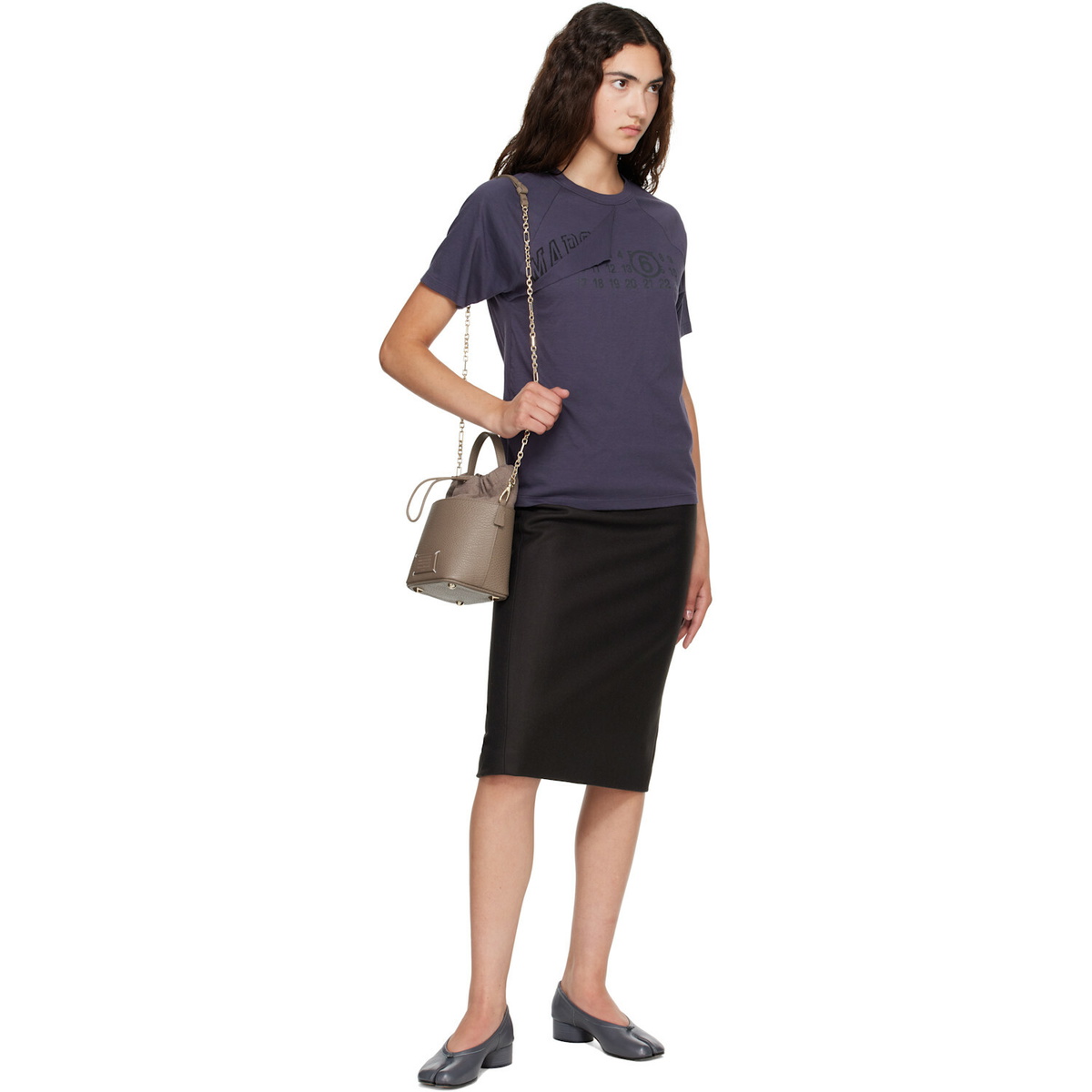 MM6 Maison Margiela Black Wool Felt Midi Skirt
