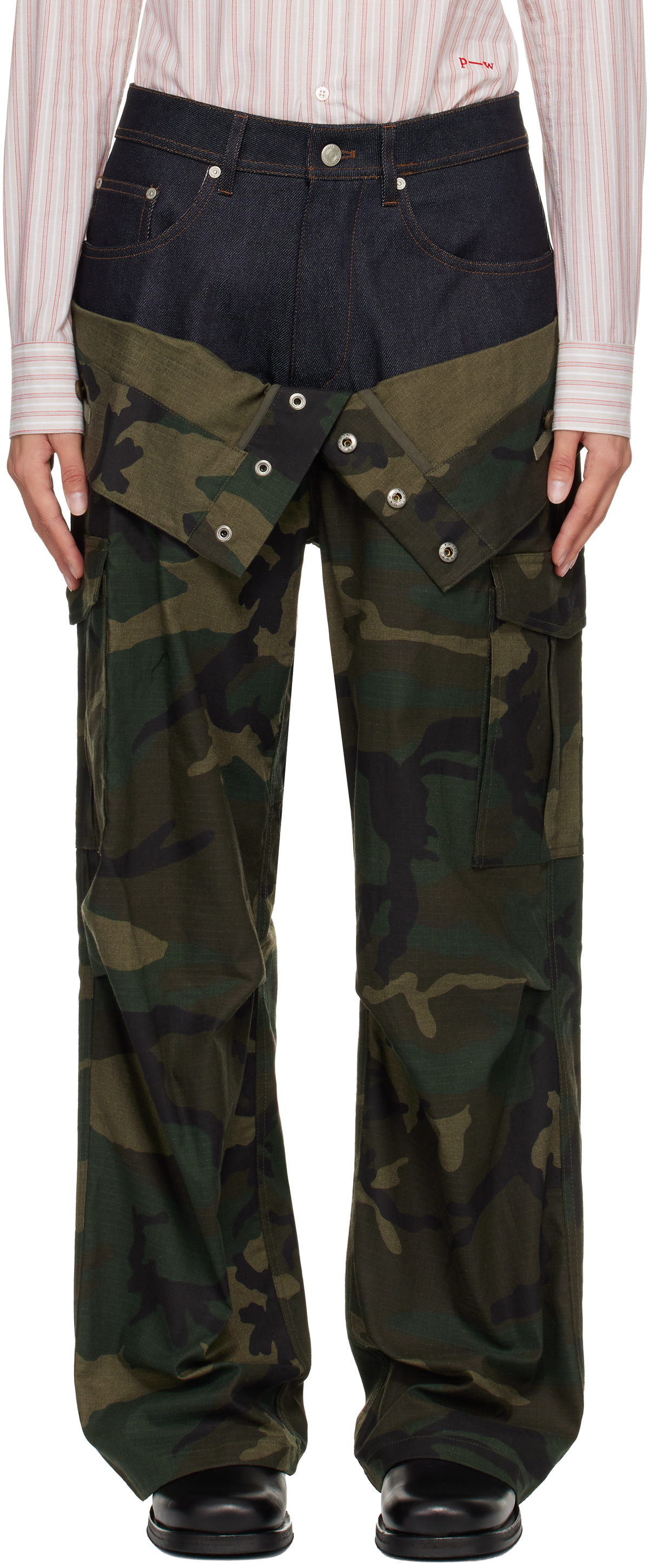 Andersson Bell Khaki Camouflage Double Waist Work Wide-Leg Cargo Pants